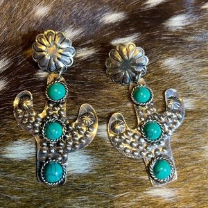 Concho flare, cactus earrings with silver and turquoise